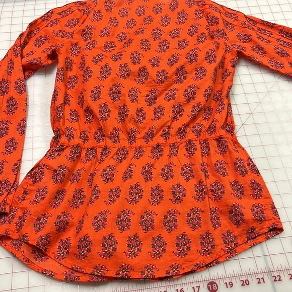 TORY BURCH "Evelina" 100% Cotton Floral Peasant Long SLV Boho/Office Tunic Top 2 - Picture 10 of 16